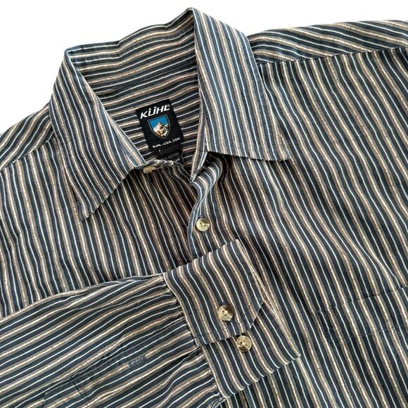 Kuhl Men’s Size X-Large Long Sleeve Button Front Shirt Navy Striped Textured XL - Picture 1 of 14